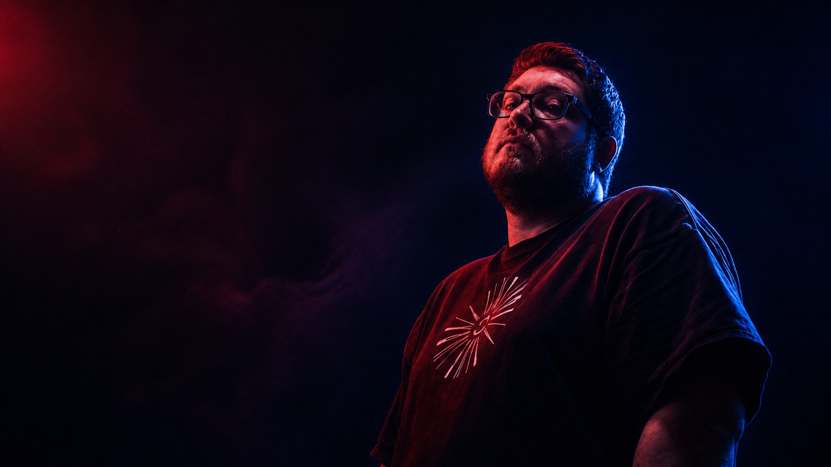 Seth in red and blue light